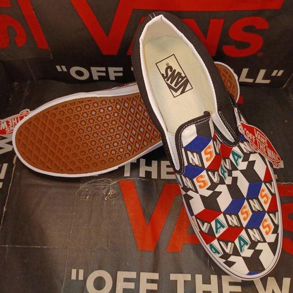 Vans Men's 9.5 Classic Slip On Checker Cube Multi True White VN0A33TB42X - Picture 2 of 14